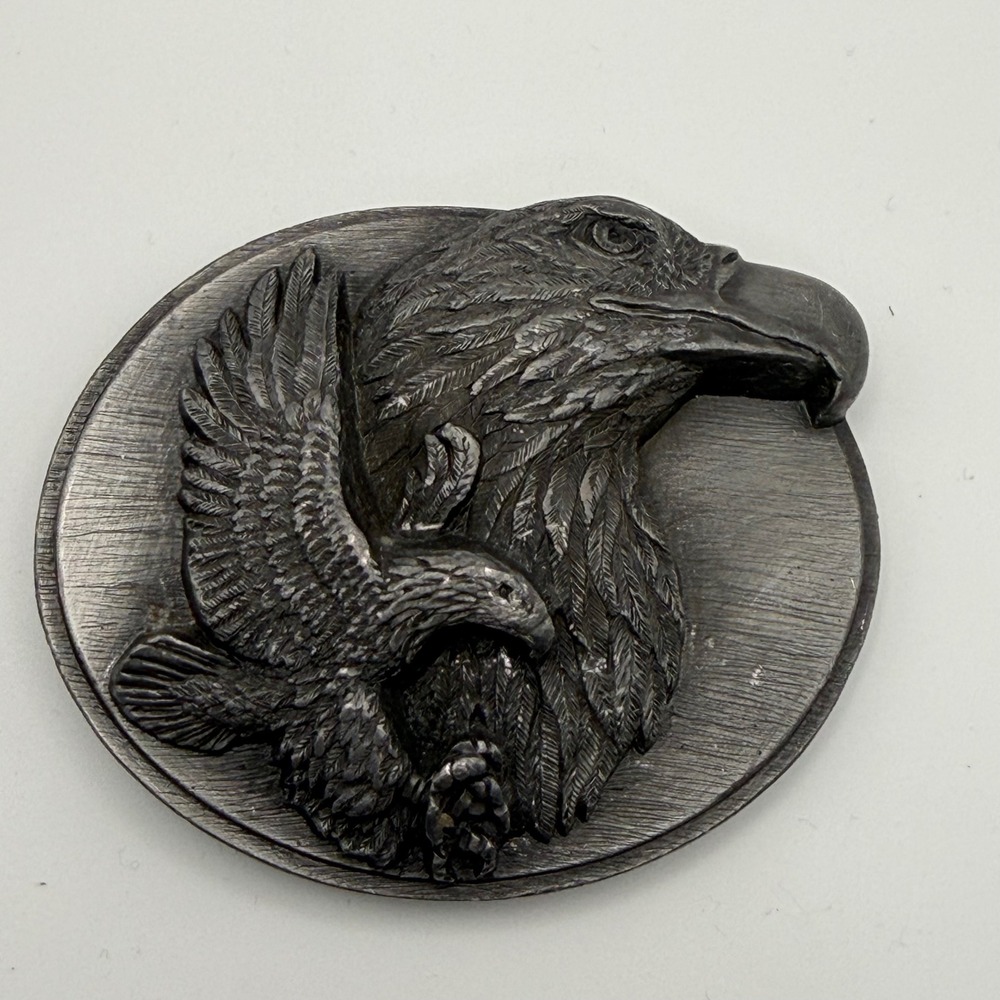 Vintage 1990 Siskiyou Buckle Co Bald Eagle Pewter Belt Buckle X-89 Made in USA